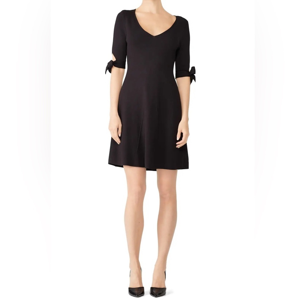NWT 525 America Black Fit & Flare Midi Dress with Bow Sleeves Women Petite Med